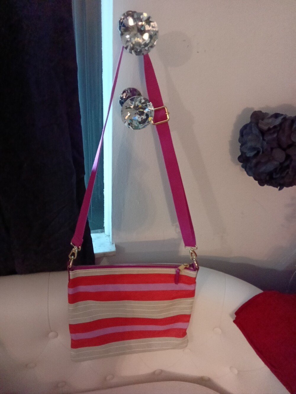 Fossil Striped Crossbody Shoulder Bag in Pink, Orange and Purple - Picture 2 of 11